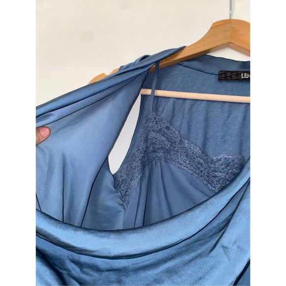 Liu Jo Italian Sleeveless Blue Satin Wrap Blouse, Size IT 40/ US Small, MP $248 - Picture 7 of 14